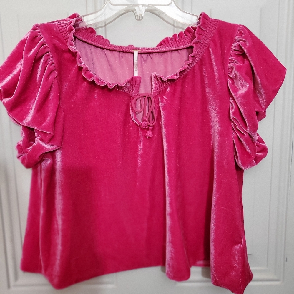 Free people Terese velour blouse Tie Neck Top Medium